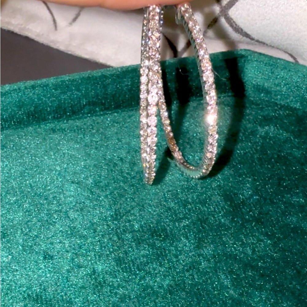 14 K White Gold 3.70 cts Inside Out Natural Diamond Hoop Earrings